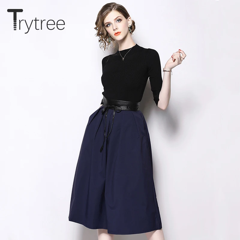 Trytree/2019 Осенний женский костюм из двух предметов повседневный стиль расклешенный