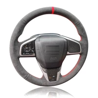 black suede leather steering wheel diy hand sewing protector wrap cover fit for honda civic 16 19 cr v 17 19 clarity 16 18