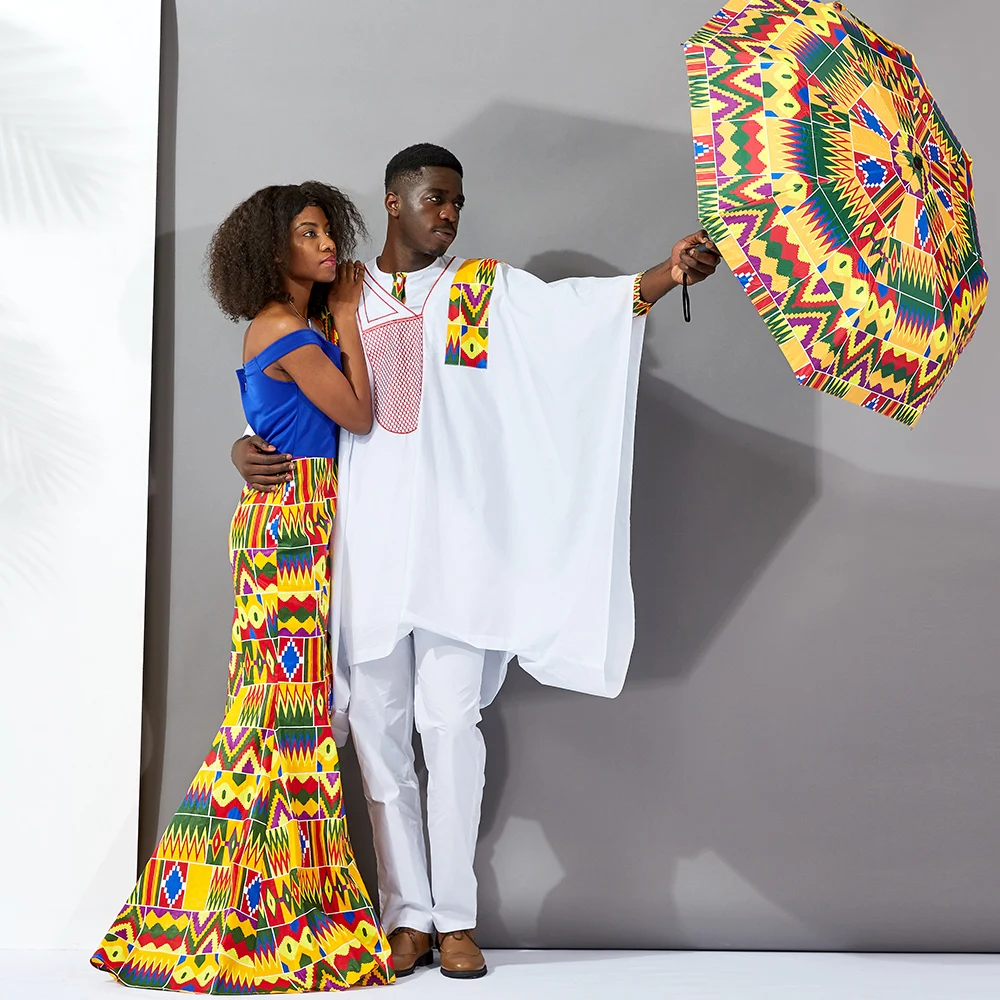 African Dresses for Women Long wax print material Men's Top 3piece Sets Couple Clothing African traditional Lover Couple Clothes