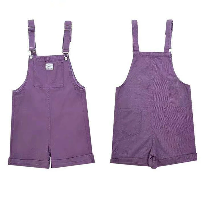 

2021 Summer Vintage Purple Jean Jumpsuit Cotton Wide Legs Bib Overalls Women Personality Denim Rompers