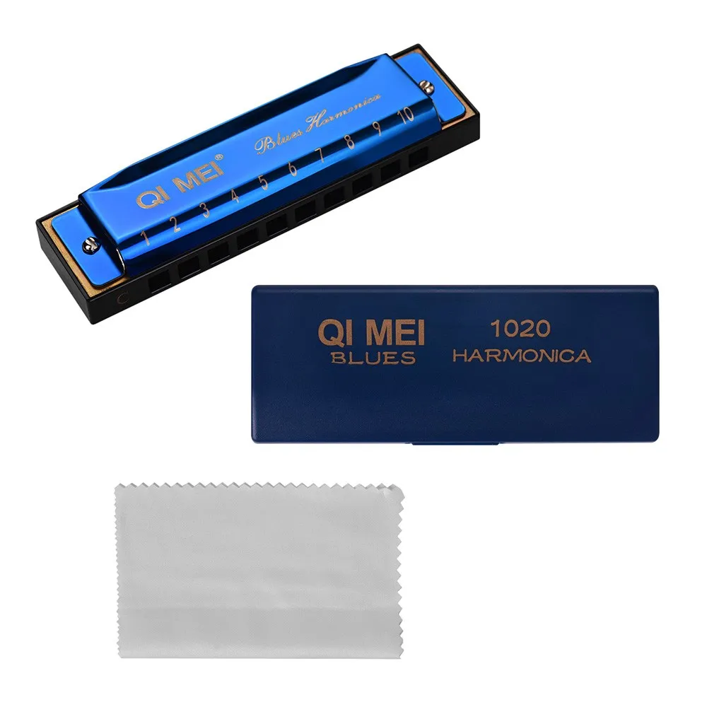 1020 Blues Harmonica Key of C 10 Holes 20 Tunes Diatonic Harp Mouthorgan with Cleaning Cloth and Storage Box | Спорт и развлечения