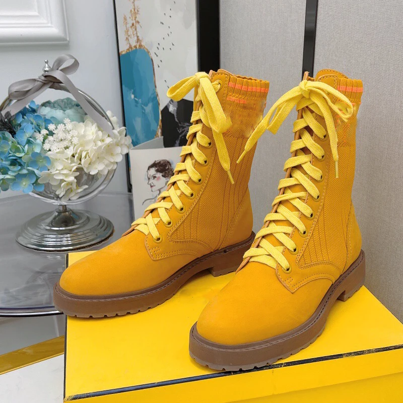 

Luxury Brand Desgin Women Boots Lace-up Mixed Colors Round Toe Female Shoes Platforms Women's Boots