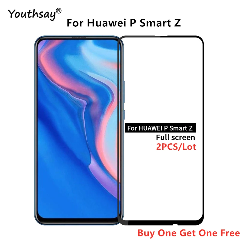 Cubierta de vidrio con pegamento completo para Huawei P Smart Z, Protector de pantalla, pel&iacute;cula protectora de vidrio para Huawei P Smart Z, pel&iacute;cula P Smart Z, 2 uds.-0