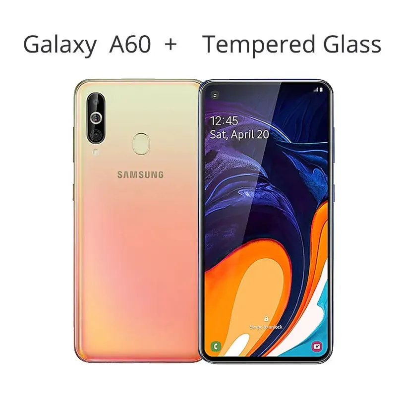 With Tempered Glass Samsung Galaxy A60 SM-A6060 смартфоны на Android 6,3 дюймов FHD+ Восьмиядерный процессор Snapdragon 675 6 ГБ 3500 мАч 32 МП камера NFC мобильный телефон - Цвет: With Tempered Glass