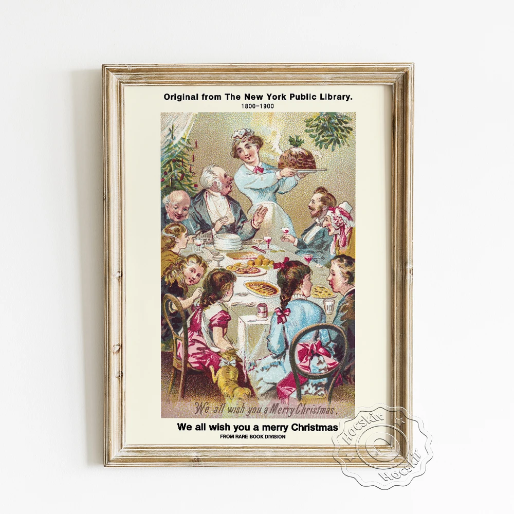 

Rare Book Division Cover Vintage Art Poster, We All Wish You A Merry Christmas Canvas Painting, Festive Family Feast Home Decor