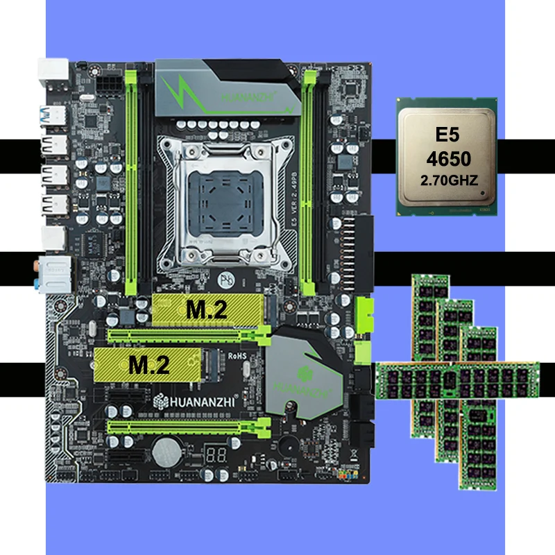 Компьютер DIY HUANANZHI X79 Pro Материнская плата с двумя слотами M.2 процессор Intel Xeon E5 4650 ram 32G(4*8G) регистровая и ecc-память