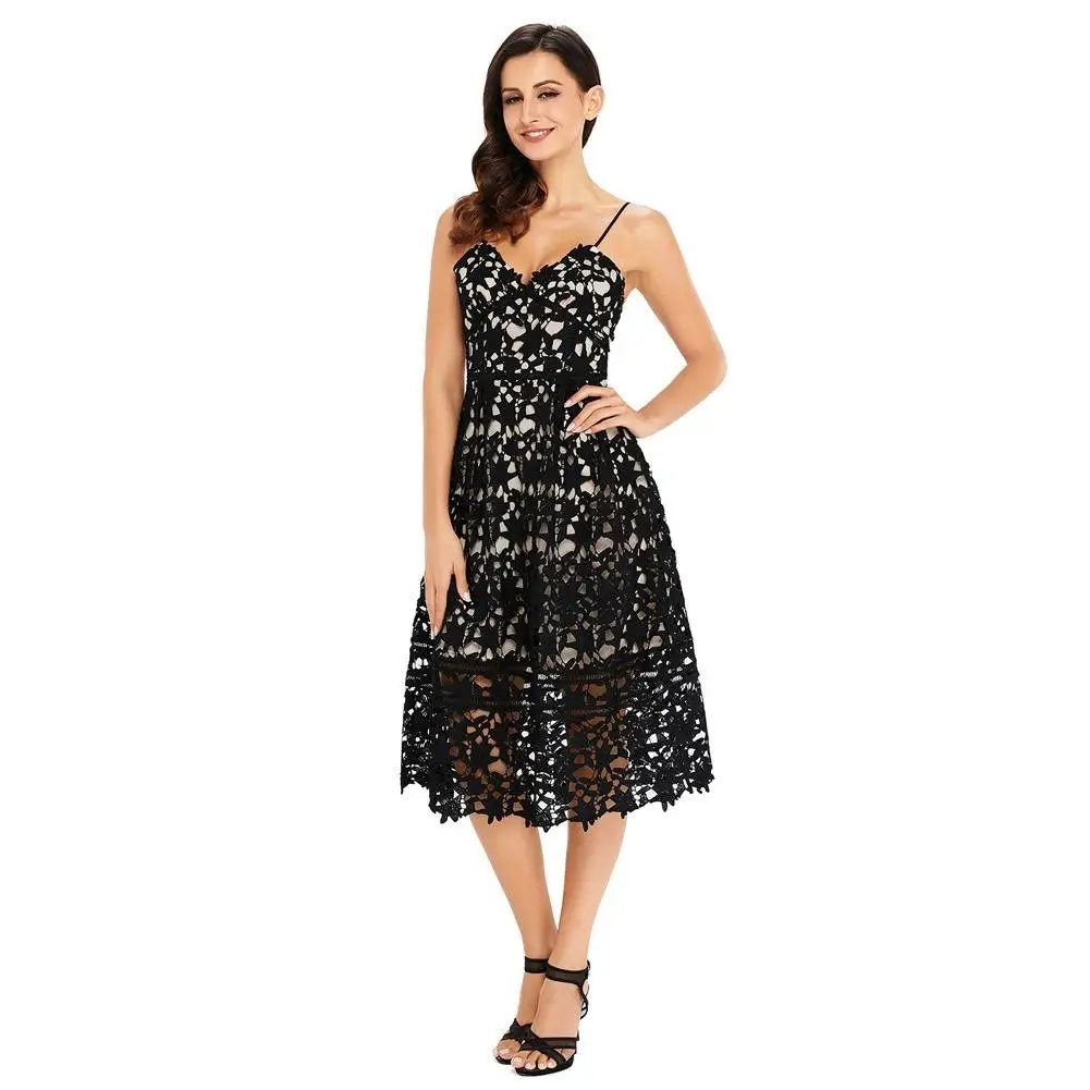 Женское кружевное платье трапеция с v образным вырезом без рукавов и высокой