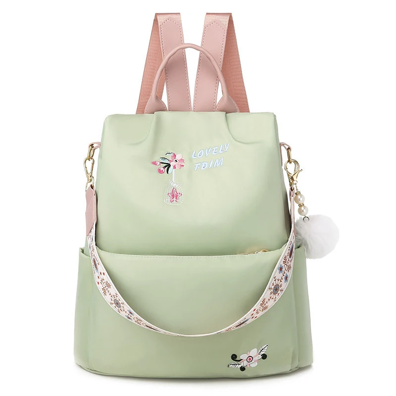 

Women Travel Backpacks Oxford Large Capacity Hair Ball Pendant Young Girl School Bags Ladies Embroidery Multifunctional Bag Pack