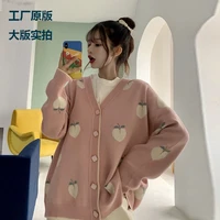 jessic 2021 spring and autumn korean peach knitted cardigan plus size loose coat retro sweater womens sweater