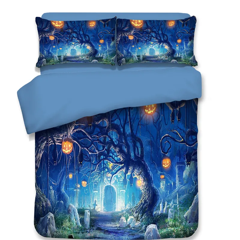 

Halloween dreamlike bedding Sets blue tree 3pcs home textile Good quality bedclothes duvet cover quilt cover pillow cases