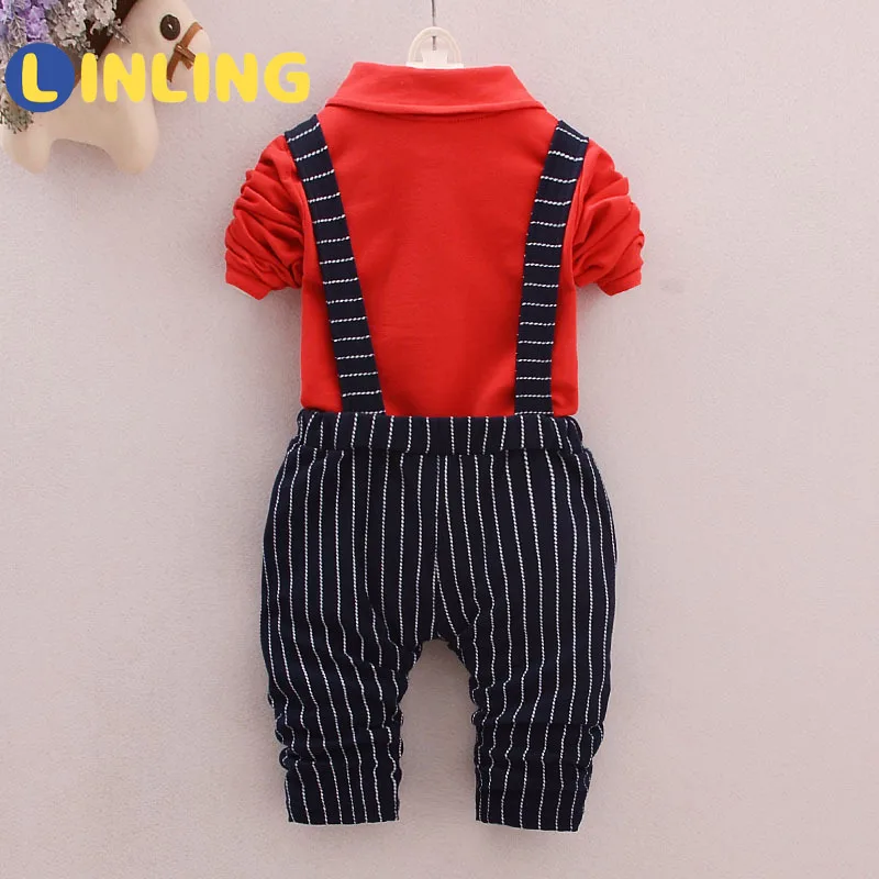 

LINLING Baby Boy Spring Clothes Outfit Sets Striped Tops Pants Suit Kids Fashion Cloth Birthday Baby Children Clothing Sets V194