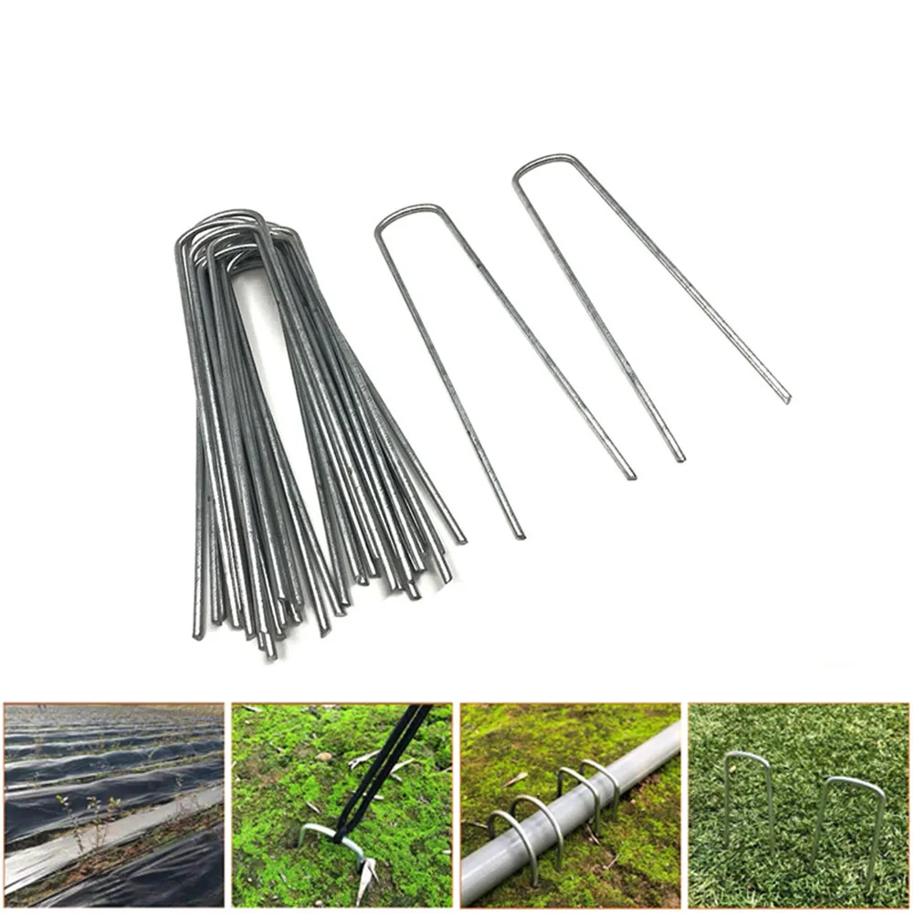 30 Pcs Ground U Tent Pegs Ground Nail Gasket Gazebo Camping Tarpaulin Hooks Galvanised Metal Farm Supplies