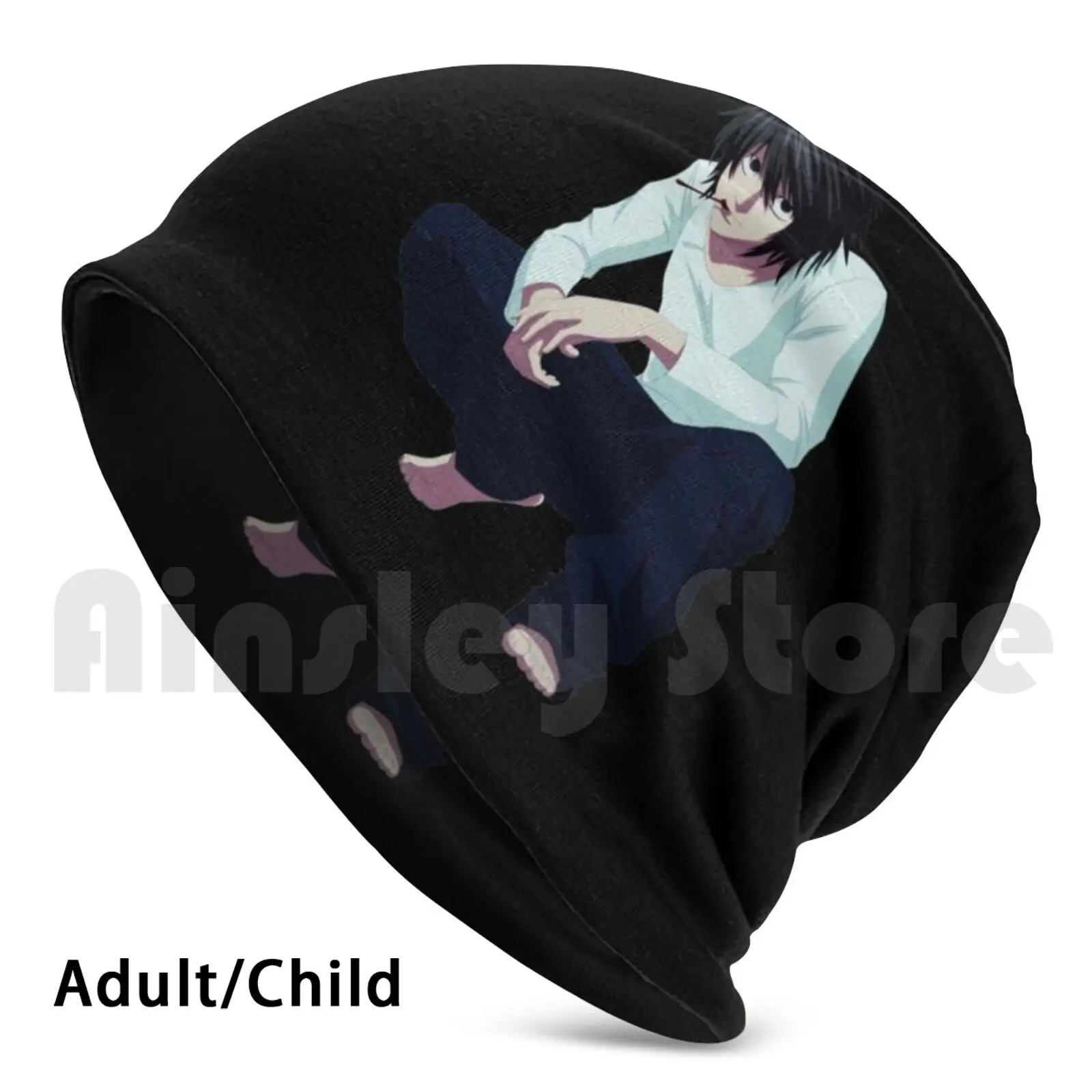 

L In Typical Sitting Position Beanie Hedging Cap DIY Print Cushion Death Note Shinigami Anime Light Japan Cartoon God Of