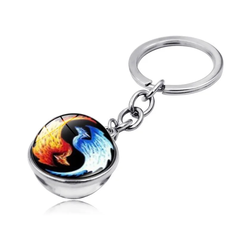 Символы Инь-Ян тайчи брелок для ключей подвески двухсторонний стеклянный шар