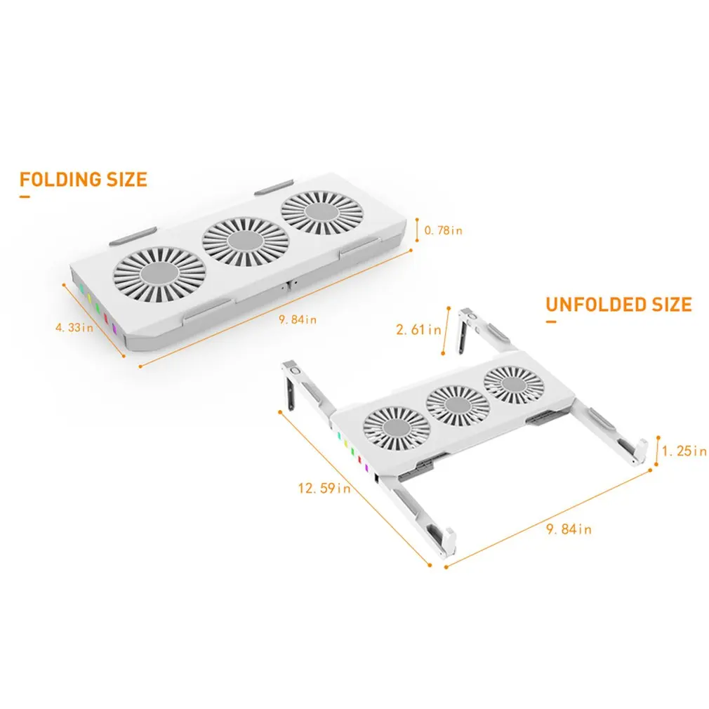 

Laptop Cooling Pad RGB Foldable Laptop Cooler Stand With 3 High Speed Quiet Fans And Non-Slip Pillars Gaming Accessories