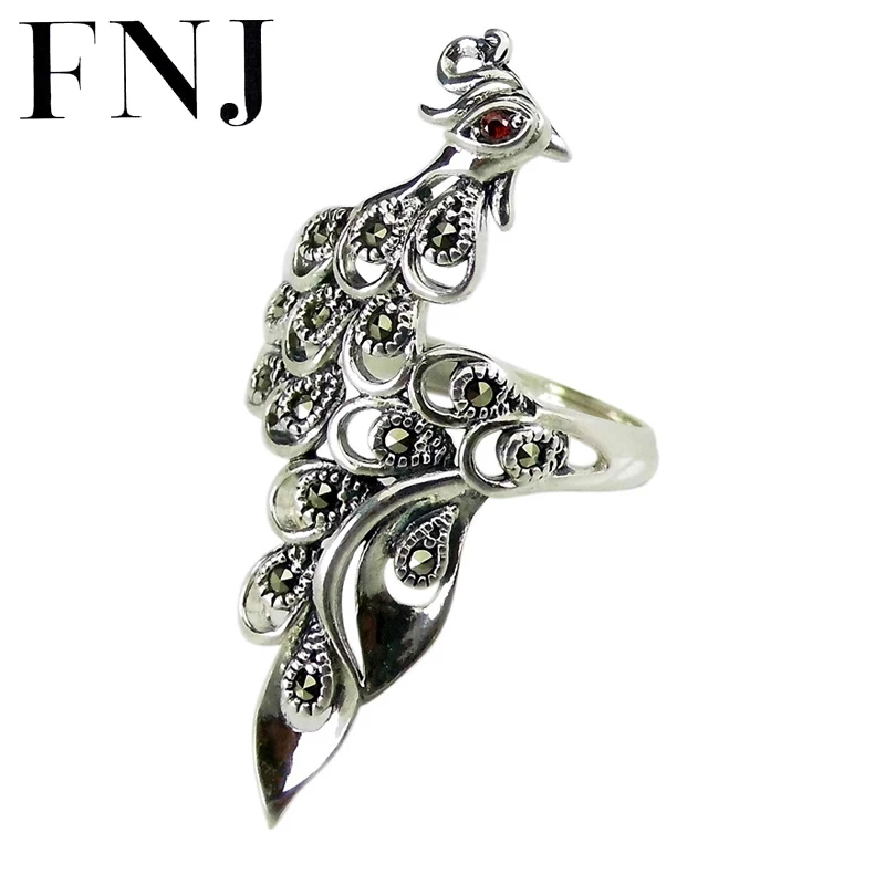 

FNJ кольца «Павлин», серебро 925 пробы, регулируемый размер, популярное S925, цельное серебряное кольцо для женщин, ювелирные изделия, марказит, к...