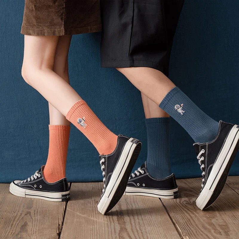 

10 Pairs Couples Socks Funny Breathable Cute Embroidery Astronaut Women's Socks Set Fashion Trend Sock Men's Long Socks