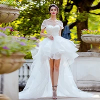 vkiss pure white evening dress applique high low sweep train off shoulder tiered ruffel prom dress vestido de fiesta de boda