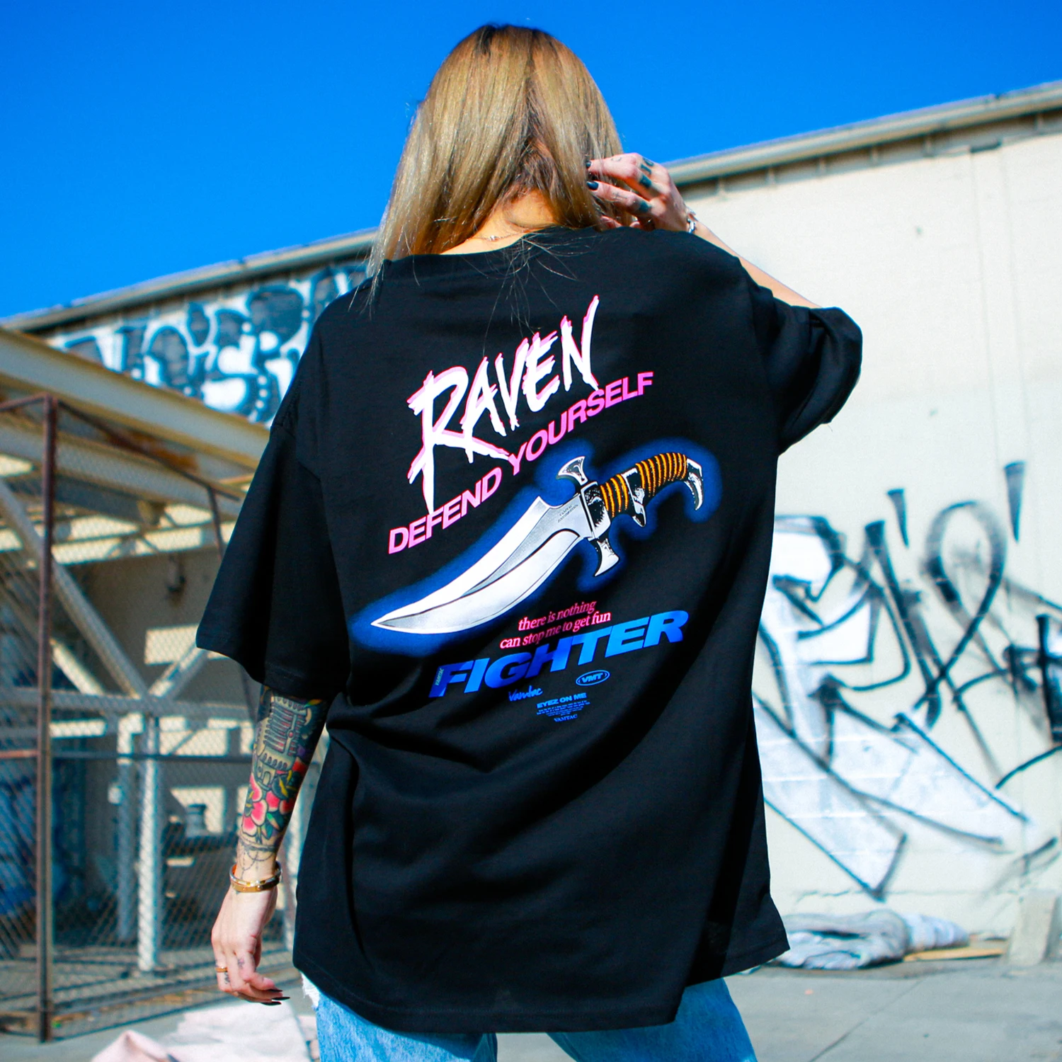 Футболка мужская с надписью и принтом кинжала модный Свободный Повседневный