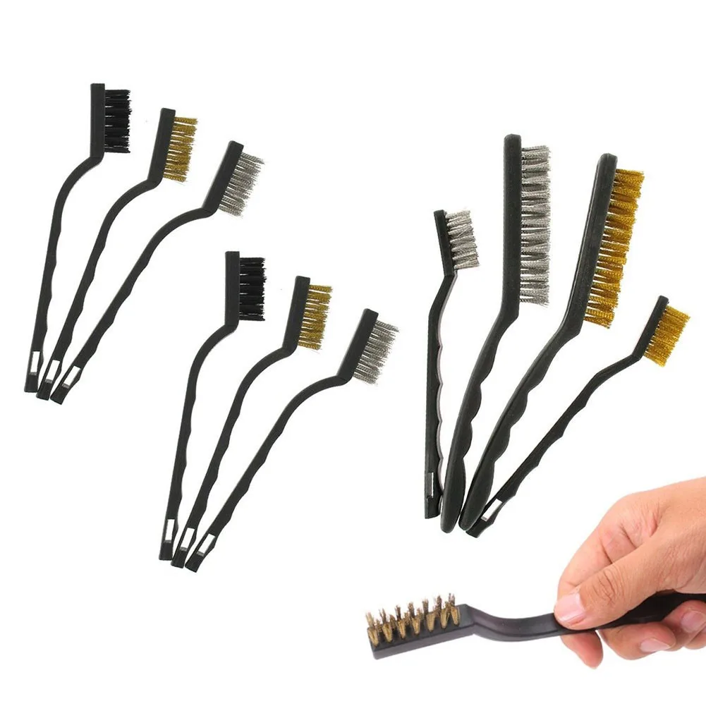 

10 Pcs Wire Brush Kit Set Long Steel Brass Nylon Brush Head For Metal Rust Paint Remover Cleaner Tools Accessories