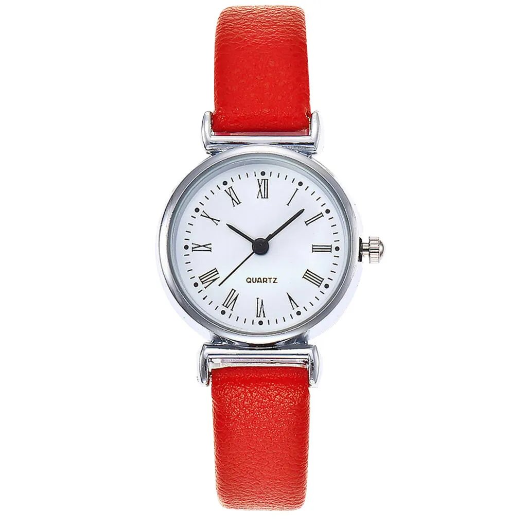 Элегантные женские часы с арабскими цифрами маленькие кожаными кварцевыми