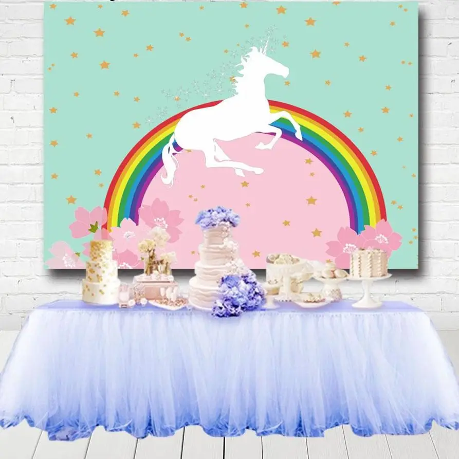 

Mint Pink Theme Photography Backgrounds Gold Little Stars Unicorn Party Girls Baby Shower Birthday Party Backdrops