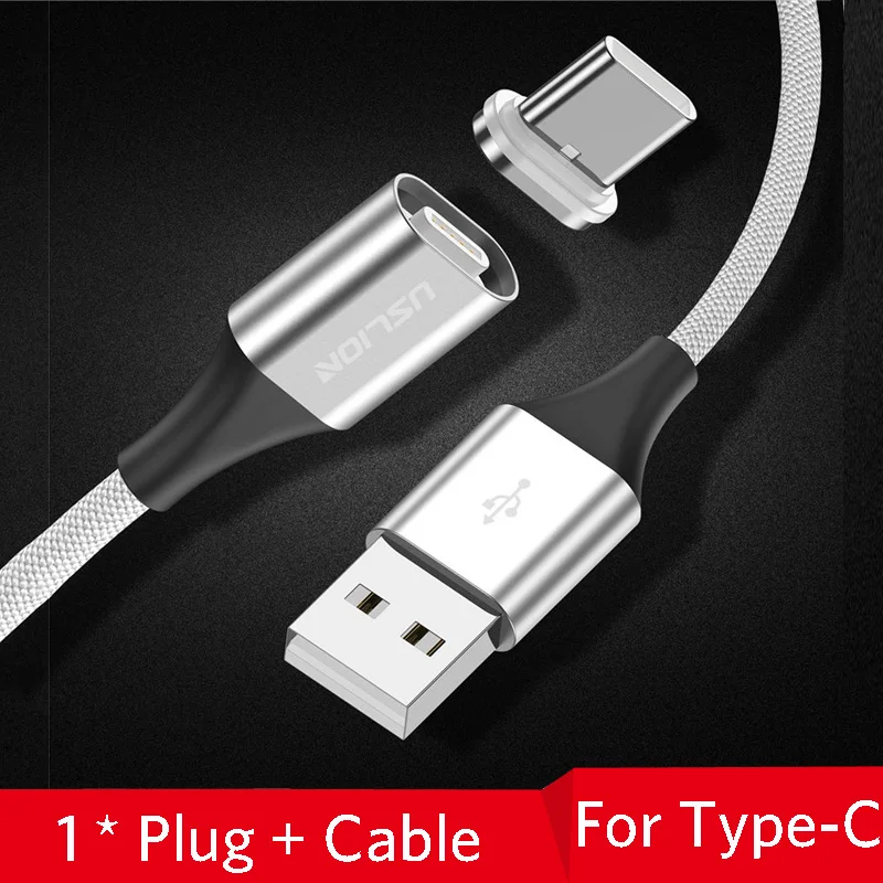 Silver For Type C Магнитный кабель USLION, 3 А, кабель для быстрой зарядки usb type C и кабель Micro USB, магнитный кабель для зарядки и передачи данных, кабели для мобильных телефонов - Цвет: Silver For Type C
