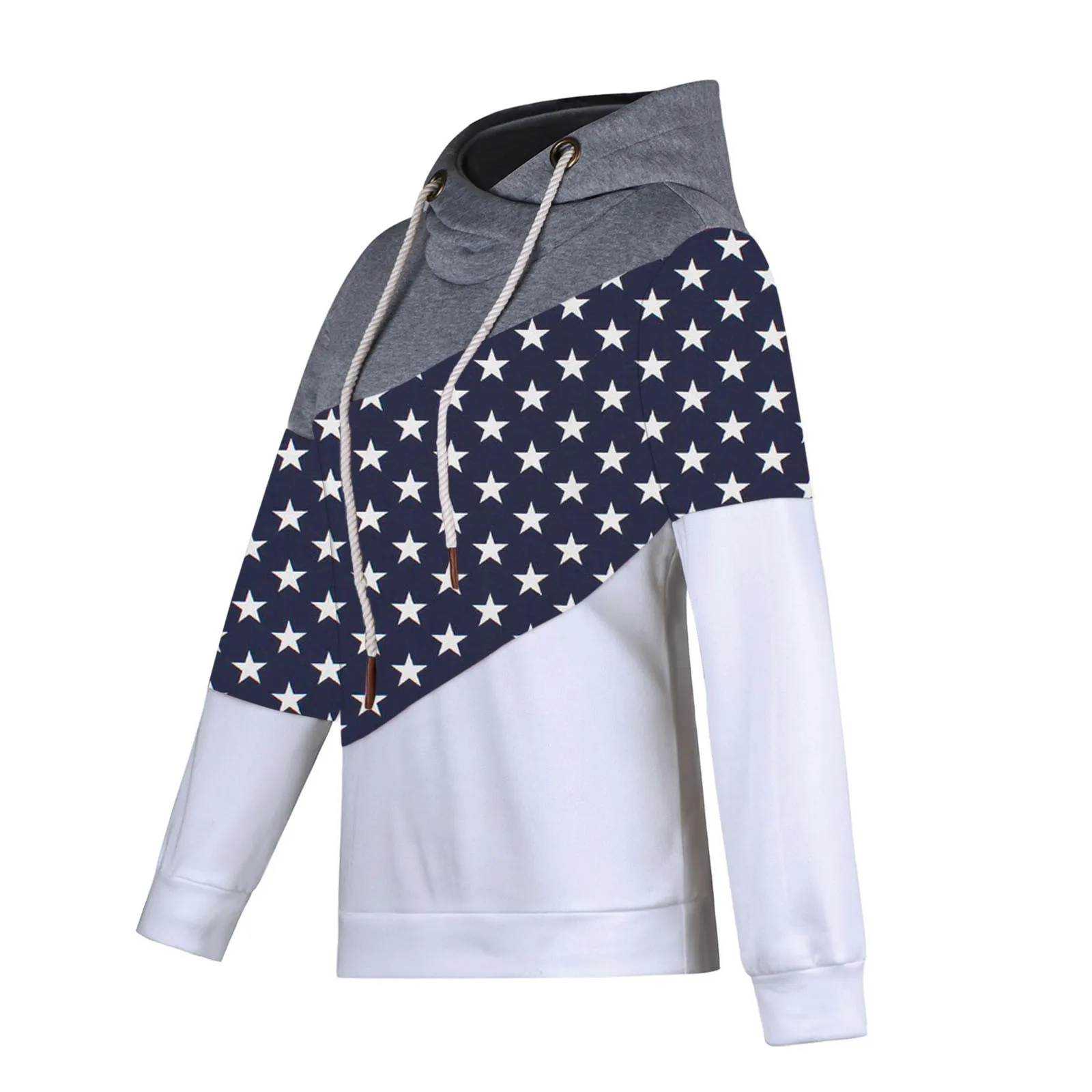 Women Autumn Winter Casual Stars Contrast Long Sleeve Star Print Hoodie Sweatshirt Tops Streetwear Women Oversized Hoodies