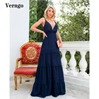 Женское шифоновое вечернее платье Verngo, длинное темно-синее платье в пол, с V-образным вырезом, для матери, размера плюс