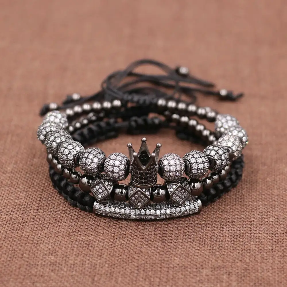 3 шт./компл. в стиле хип-хоп Браслеты с короной кубический микро паве ЧР шар Шарм