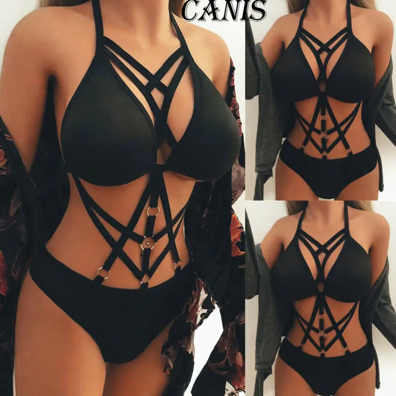 

Womens Punk Gothic Bra Sexy Bodysuit Lingerie Dress Babydoll Bondage Nightwear
