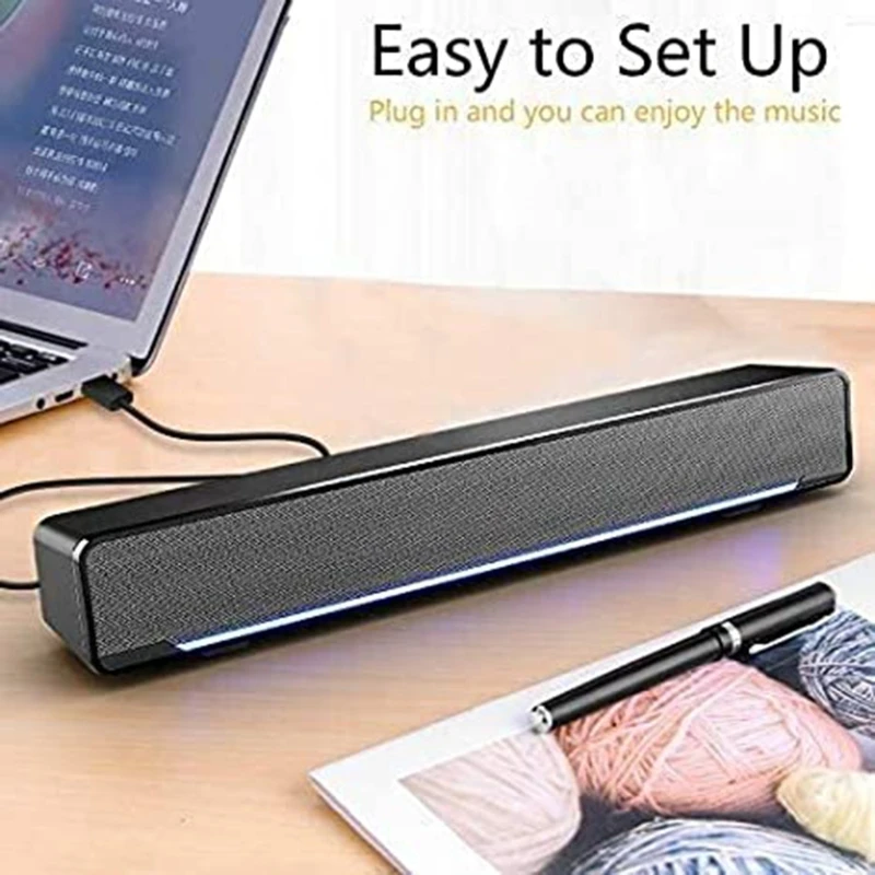

Upgrade USB Powered PC Sound Bar Multimedia Small Speaker Computer Stereo Speaker with Adjustable Bass Ports E06C