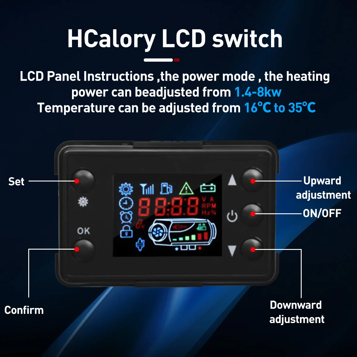$91.36 Hcalory 2KW 8KW 12V All in One Car Heater Diesel Single Hole LCD Monitor Parking Warmer For Car Truck Bus Boat RV Air Heater