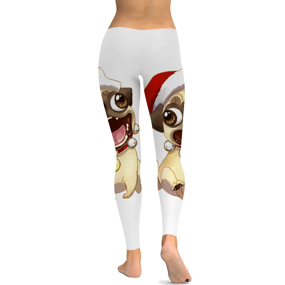 LEIMOLIS sexy Christmas pug dog Cartoon print push up leggings plus size women fitness workout punk high waist spandex leggins | Женская