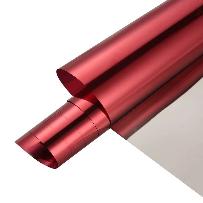 

90cm Width Red Silver Window Sticker PET Self-Adhesive Removable Private UV-Proof Explosion-Proof One-Way Perspective Glass Film