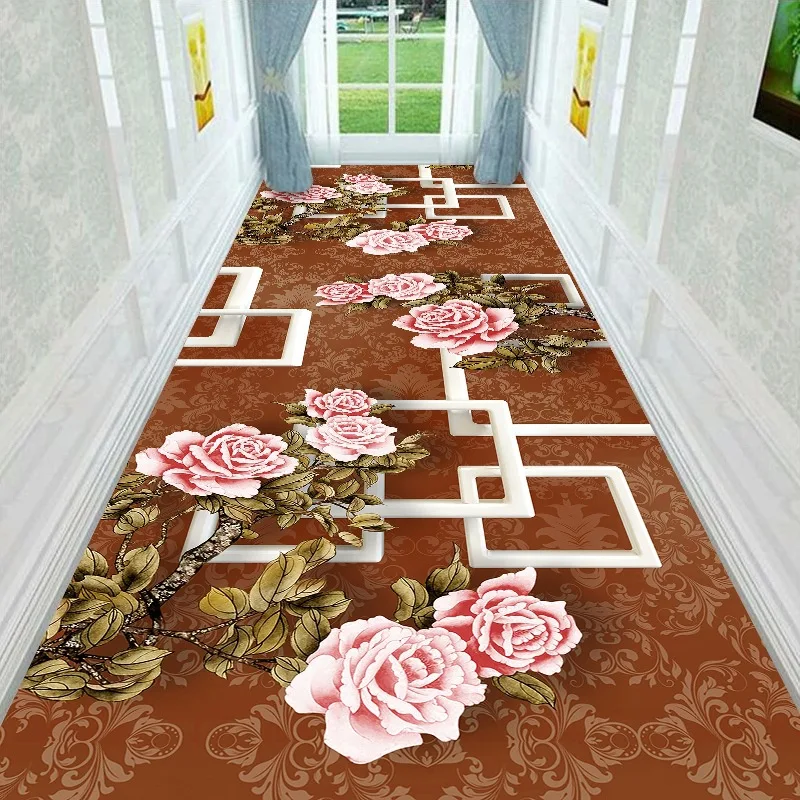 

Chinese Style Flower Carpet Runner For Hallway Nordic 3D Floral Print Corridor Carpet Door Mat Kitchen Carpet Colorful 80 * 200