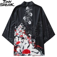 japanese kimono jacket ukiyoe koi fish print harajuku 2021 hip hop men japan streetwear jacket summer thin clothing loose kimono