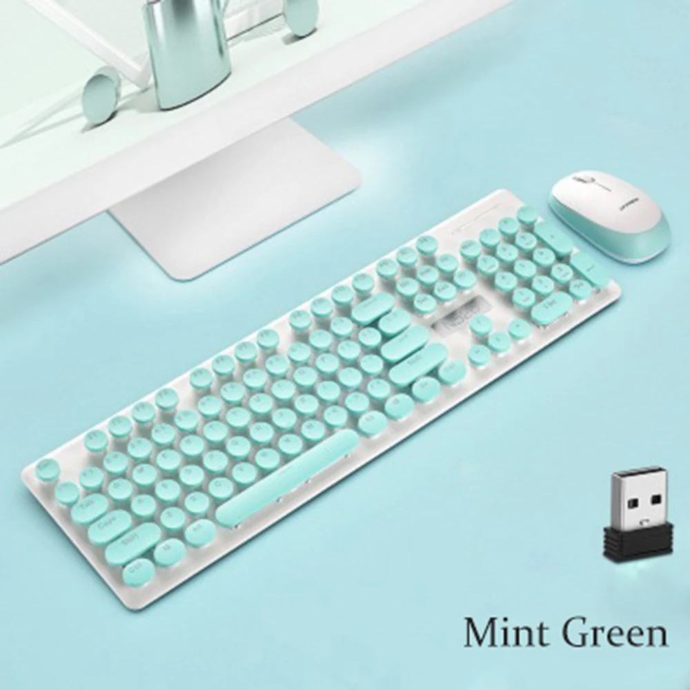 Игровая клавиатура беспроводная легкая Ретро панк и мышь набор Тихая Кнопка