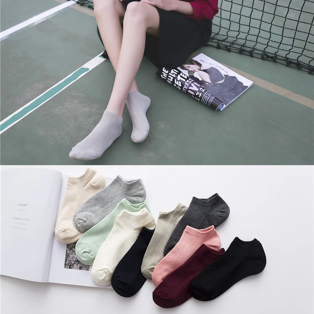 Новинка 2017 весенние женские однотонные Хлопковые носки-лодочки с двойной иглой |
