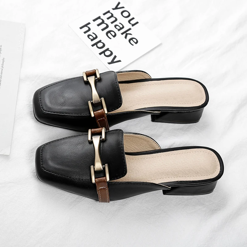 Размера плюс 44 обувь с квадратным носком Туфли без задника металлическим