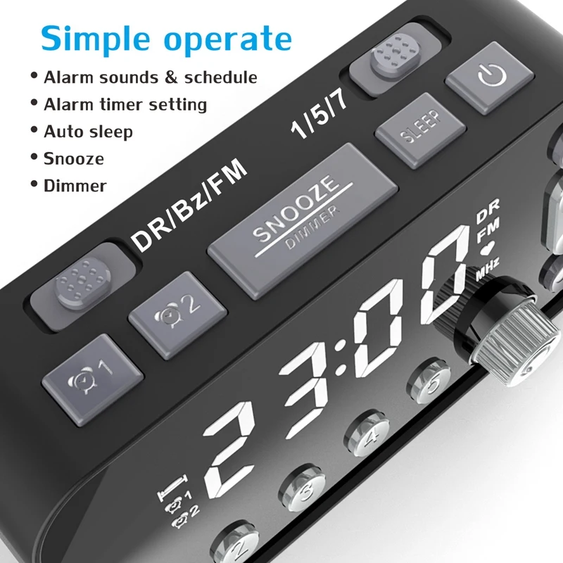 

Bedside Digital Alarm Clock,LED Clock with Dual USB DAB/FM Radio,3-Level Brightness Adjustable, Dual Alarm Clock Setting