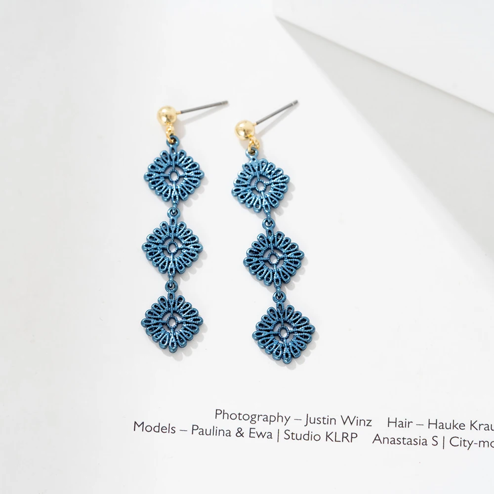 

Indian Bohemian National New Metallic blue plated Dangle Earrings