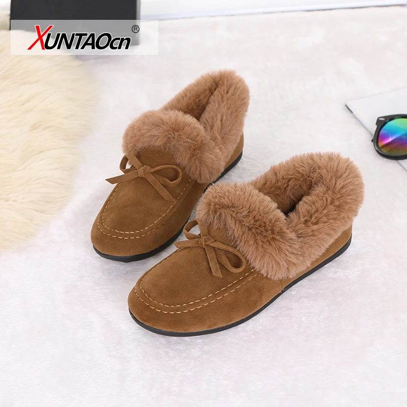 

Women's Loafers Warm Moccasins Flat Shoes Plush Ladies Causal Non Slip Woman Flock Comfortable Flats Female Fashion New