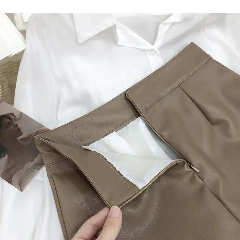 

New Arrival 2020 Fashion Sexy High Waist Pu Leather Women Skirt Solid Clud Style Mini Length Autumn Winter White Black Skirts