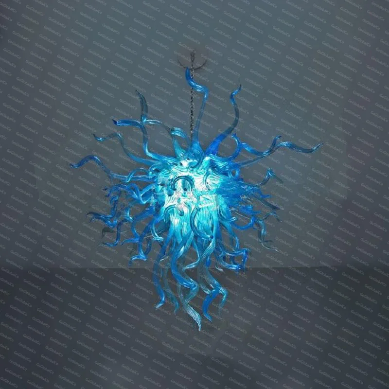 Hand Blown Murano Glass Chandelier Ceiling Light Art Decoration Aqua Blue Pendant Lamps Home Hotel Modern LED Lights