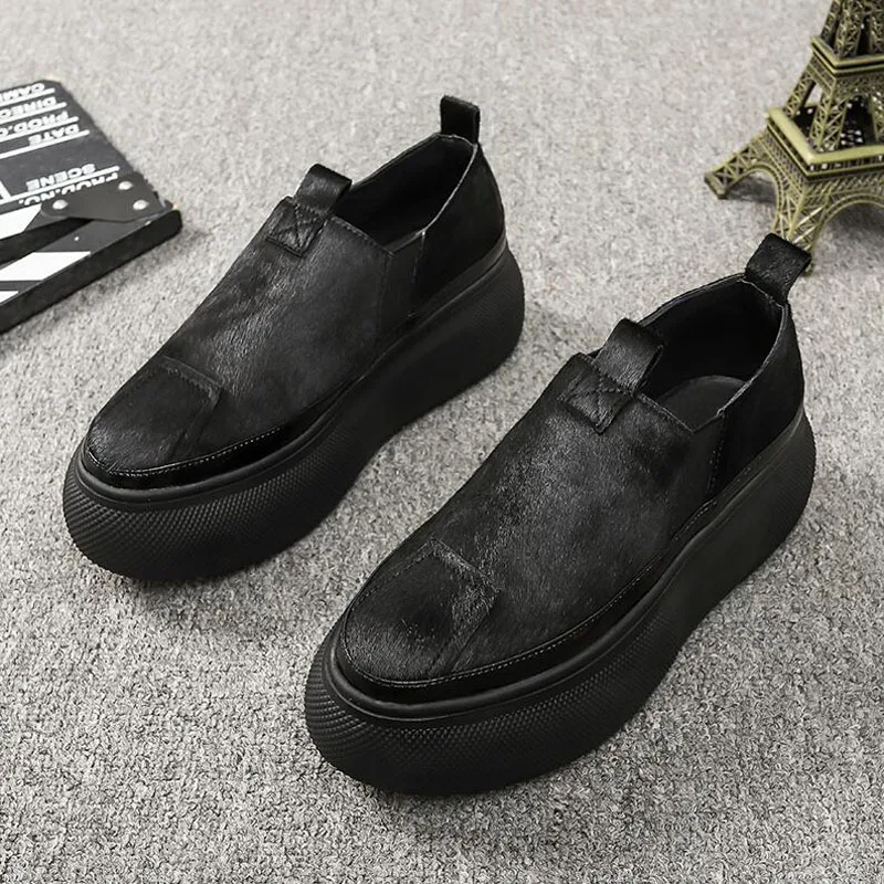 

Europe New 2020 Leopard Fashion Brands High Heels Horse Hair Leather Party Pumps Black Sexy Woman Platform Shoes C1-17