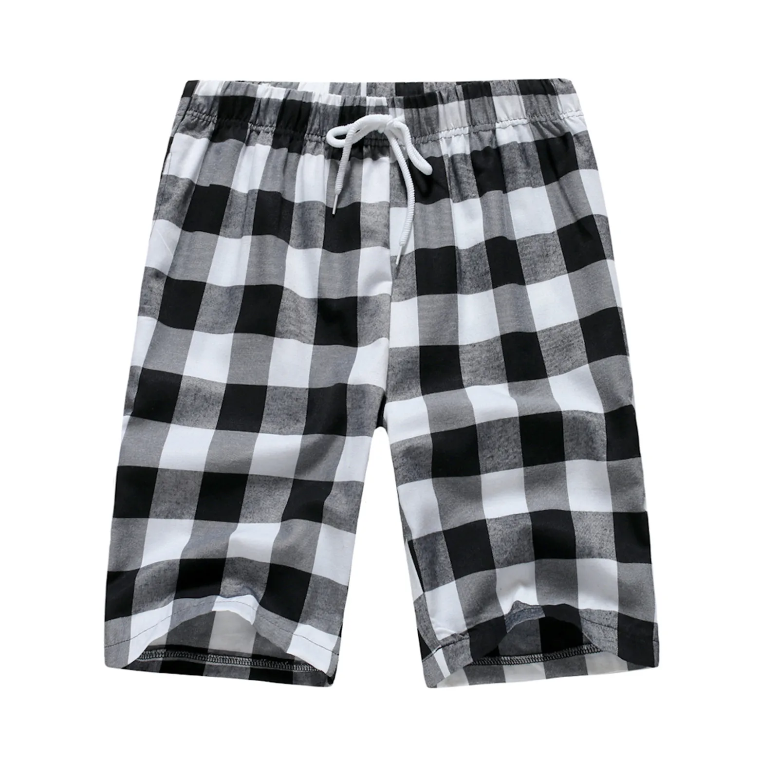 

Шорты мужские в клетку, клетчатые короткие брюки-карго, с карманами на шнуровке, бермуды, мужские шорты с эластичным поясом, черные белые, на ...