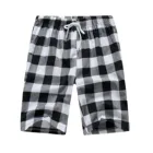 Шорты мужские в клетку, клетчатые короткие брюки-карго, с карманами на шнуровке, бермуды, мужские шорты с эластичным поясом, черные белые, на лето