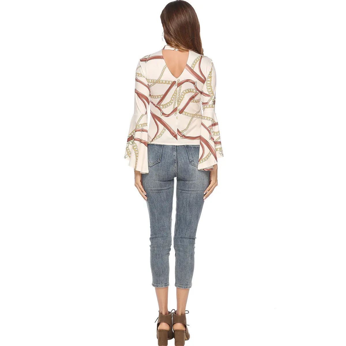 Женская футболка с длинным Расклешенным рукавом сексуальная летняя открытой