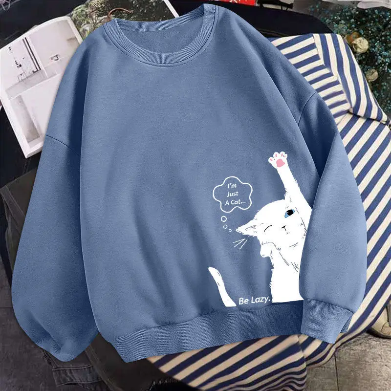 

Large size cotton thin round neck sweater female autumn and winter new students Korean thin loose large size women's clothing
